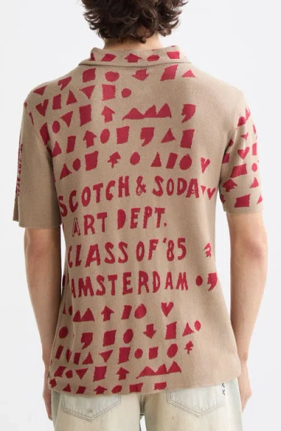 Scotch & Soda Jacquard Knitted Camp Shirt In Brown