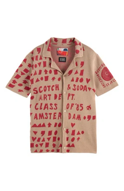 Scotch & Soda Jacquard Knitted Camp Shirt In Brown