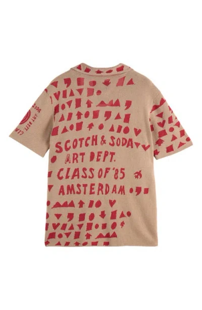 Scotch & Soda Jacquard Knitted Camp Shirt In Brown