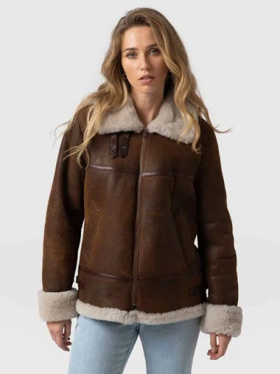 Saint And Sofia Saint + Sofia Amelia Aviator Jacket In Brown