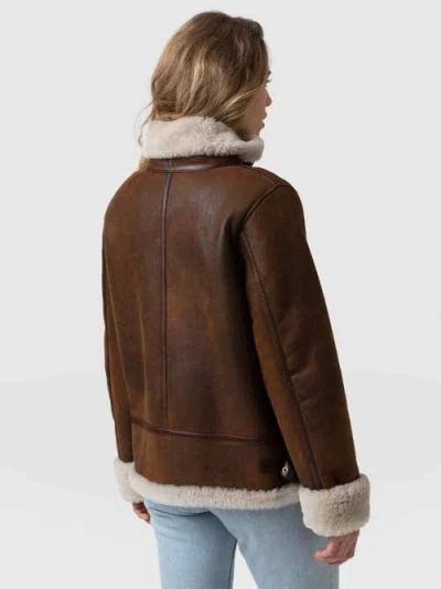 Saint And Sofia Saint + Sofia Amelia Aviator Jacket In Brown