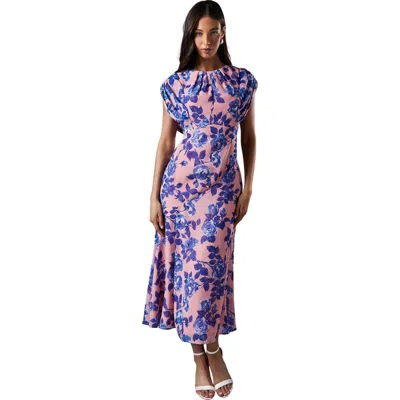 Coast Cap Sleeve Floral Chiffon Midi Dress In Blue