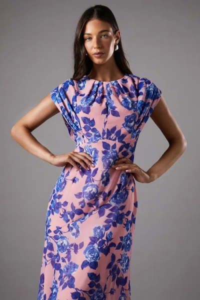 Coast Cap Sleeve Floral Chiffon Midi Dress In Blue
