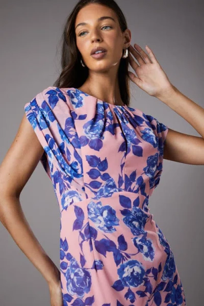 Coast Cap Sleeve Floral Chiffon Midi Dress In Blue