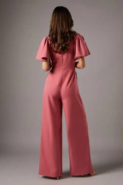 Coast Flutter Sleeve Plunge Jumpsuit In Pink
