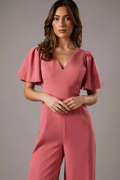 Coast Flutter Sleeve Plunge Jumpsuit In Pink