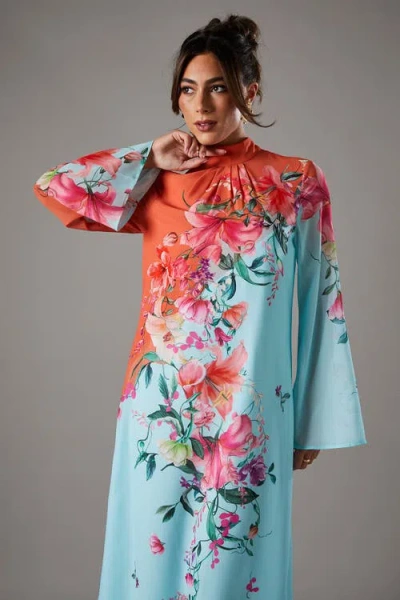 Coast Printed Tie Back Column Maxi Dress In Gold