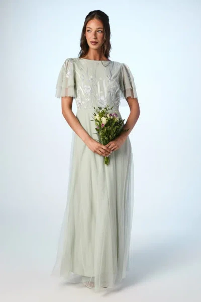 Coast Angel Sleeve Maxi Bridesmaids Dress In Green