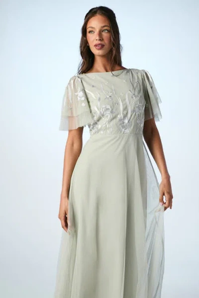 Coast Angel Sleeve Maxi Bridesmaids Dress In Green