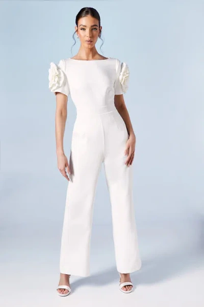 Coast 3d Flower Shoulder Bridal Jumpsuit In White