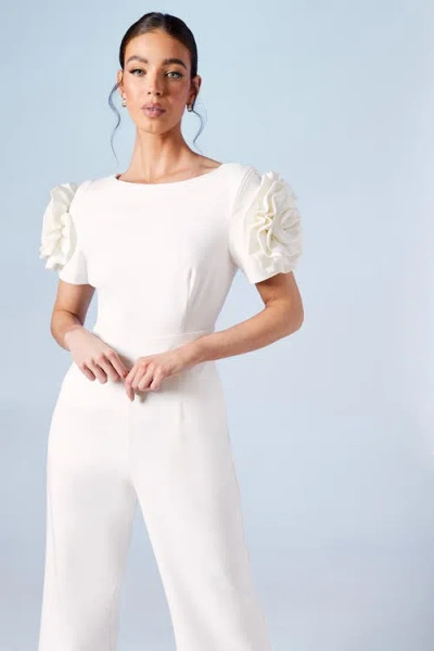Coast 3d Flower Shoulder Bridal Jumpsuit In White
