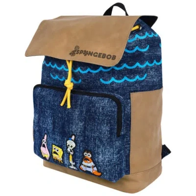 Nick Spongebob Denim & Nubuck Backpack With Embroidered Patch In Multi