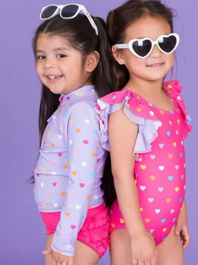 Rufflebutts Girls Upf50+ Long Sleeve Zipper Rash Guard 2-piece In Multi