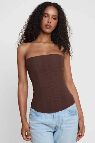 Leau Muse Mesh Corset Top In Brown