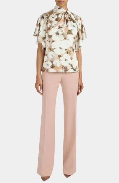 Santorelli Joyce Mock Neck Blouse With Short Cape Sleeves Top In Brown