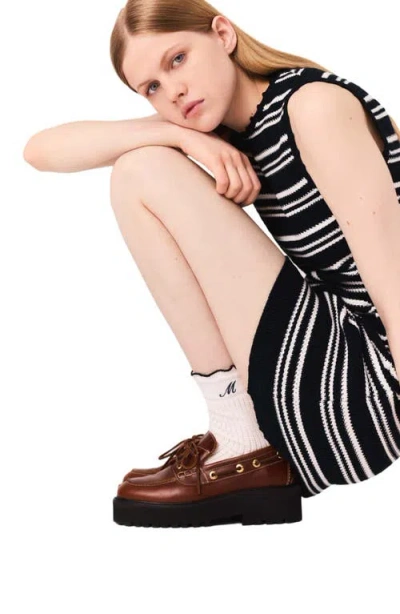 Maje Striped Mini Crochet Dress In Black