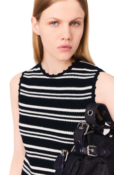 Maje Striped Mini Crochet Dress In Black