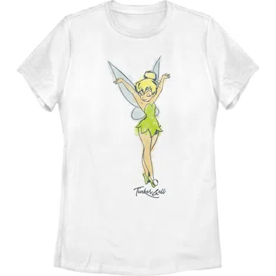 Peter Pan Tinker Bell Retro Watercolor Portrait  Graphic T-shirt In White