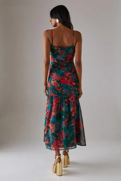 Warehouse Chiffon Gathered Channel Midi Dress In Pink