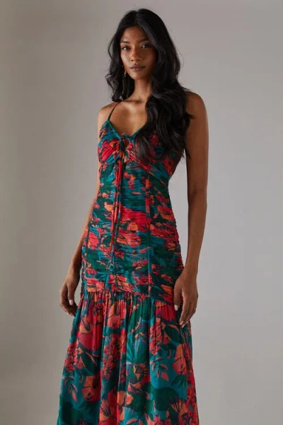 Warehouse Chiffon Gathered Channel Midi Dress In Pink