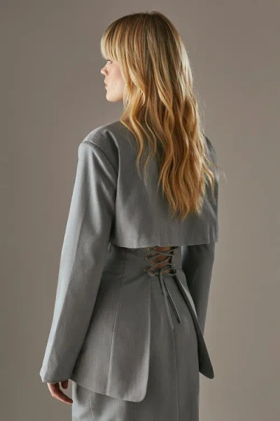 Warehouse Deconstructed Lace Up Blazer In Gray