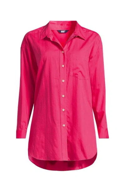 Lands' End Plus Size Cotton Voile Billowy Oversized Shirt In Pink