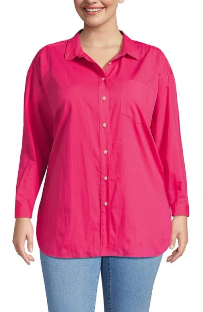 Lands' End Plus Size Cotton Voile Billowy Oversized Shirt In Pink