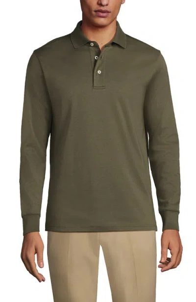 Lands' End Long Sleeve Cotton Supima Polo Shirt With Pocket In Green