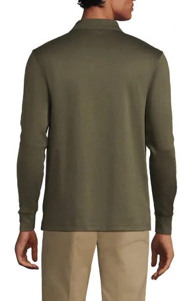 Lands' End Long Sleeve Cotton Supima Polo Shirt With Pocket In Green