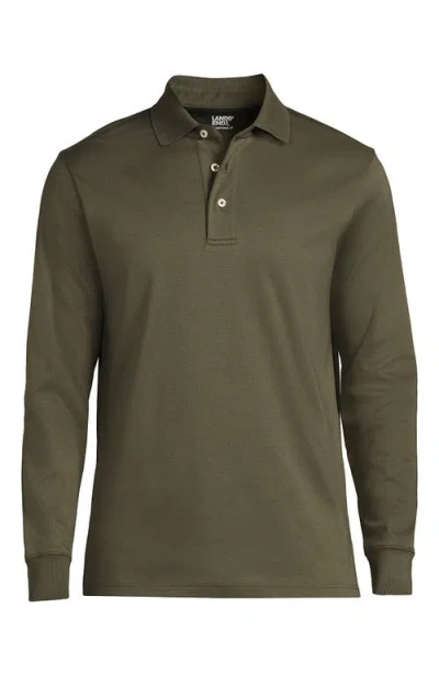 Lands' End Long Sleeve Cotton Supima Polo Shirt With Pocket In Green