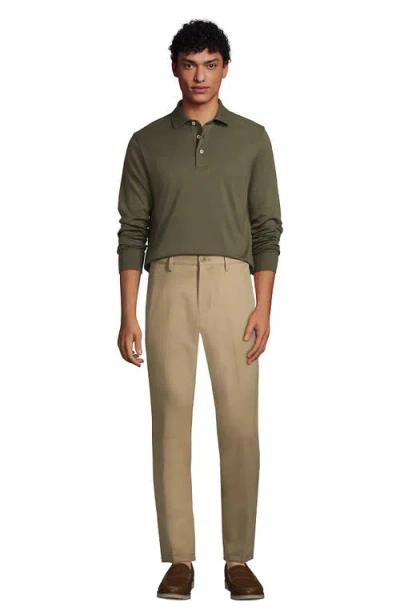 Lands' End Long Sleeve Cotton Supima Polo Shirt With Pocket In Green