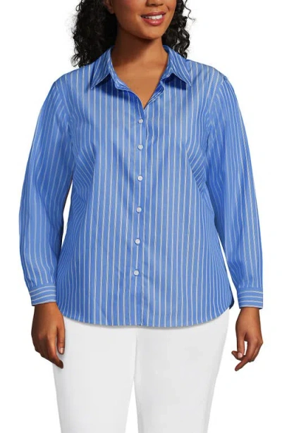 Lands' End Plus Size No Iron Button Front Shirt In Blue