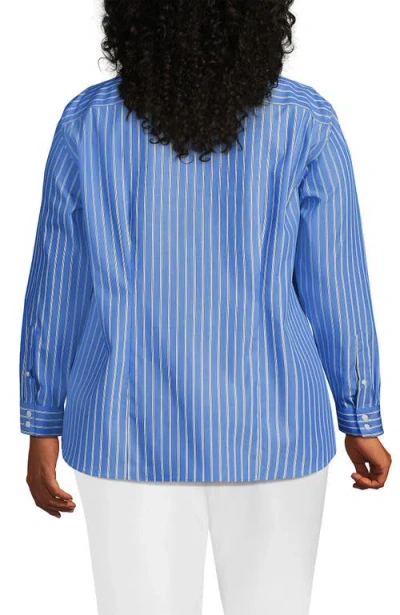 Lands' End Plus Size No Iron Button Front Shirt In Blue
