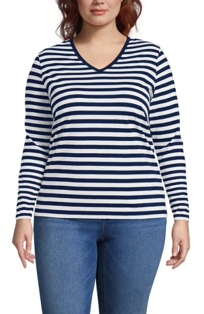 Lands' End Plus Size Relaxed Supima Cotton Long Sleeve V-neck T-shirt In Blue