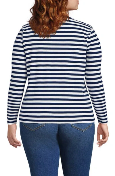 Lands' End Plus Size Relaxed Supima Cotton Long Sleeve V-neck T-shirt In Blue