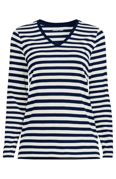 Lands' End Plus Size Relaxed Supima Cotton Long Sleeve V-neck T-shirt In Blue
