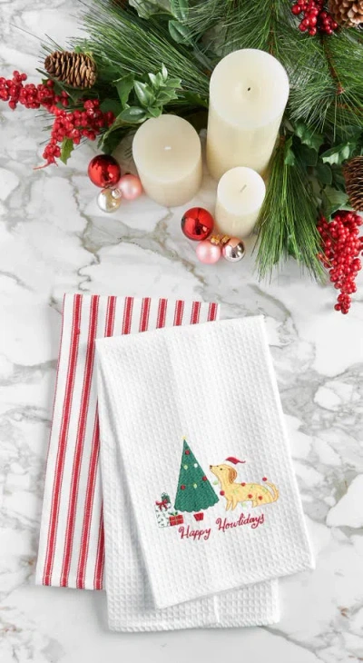 C & F Home C&f Home "happy Howlidays" Embroidered Waffle Weave Kitchen Towel In White