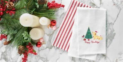 C & F Home C&f Home "happy Howlidays" Embroidered Waffle Weave Kitchen Towel In White
