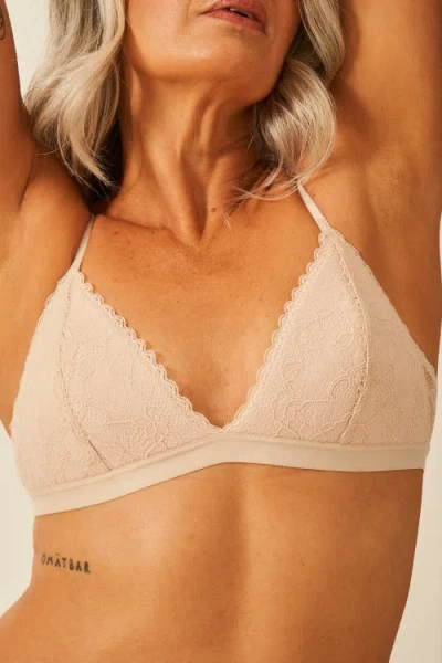 Stripe & Stare Eco Lace Padded Triangle Bra & Original Knicker Set In Neutral