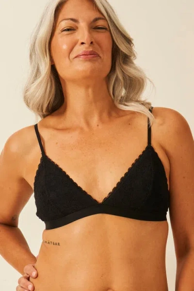 Stripe & Stare Eco Lace Padded Triangle Bra & Original Knicker Set In Black
