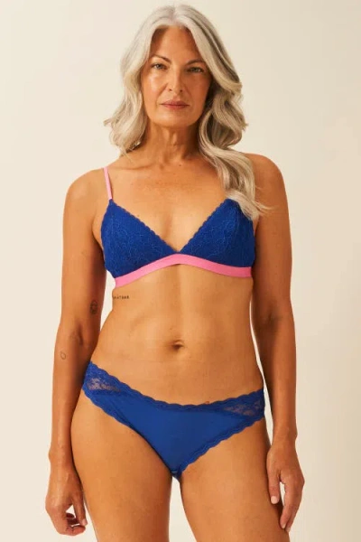 Stripe & Stare Eco Lace Padded Triangle Bra & Original Knicker Set In Purple