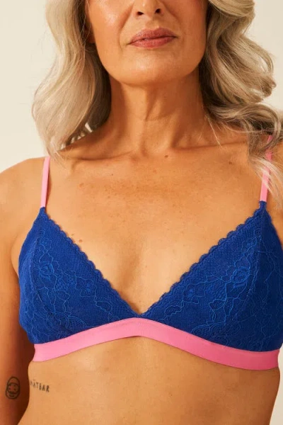 Stripe & Stare Eco Lace Padded Triangle Bra & Original Knicker Set In Purple