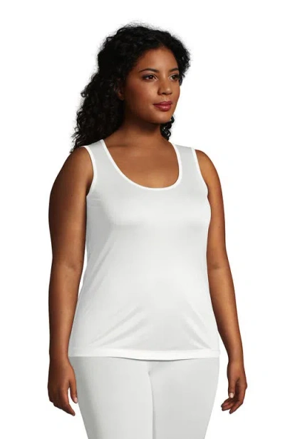 Lands' End Petite Silk Interlock Thermal Long Underwear Base Layer Tank Top In White