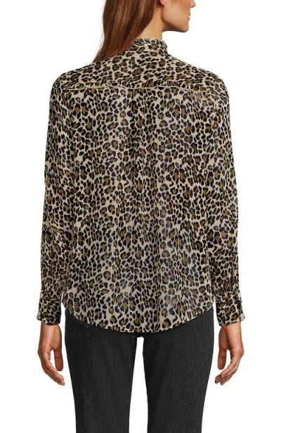 Lands' End Chiffon Ruffle Front Long Sleeve Top In Multi