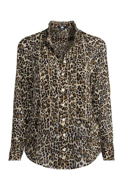 Lands' End Chiffon Ruffle Front Long Sleeve Top In Multi