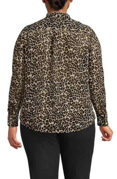 Lands' End Plus Size Chiffon Ruffle Front Long Sleeve Top In Multi