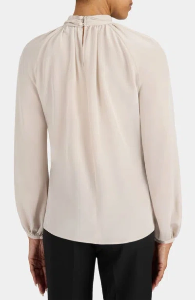 Santorelli Dakota Silk Mock Neck Blouse With Long Lantern Sleeves In Neutral