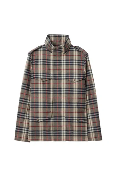 Burberry Check-pattern Bonded Wool Field Jacket In Brown