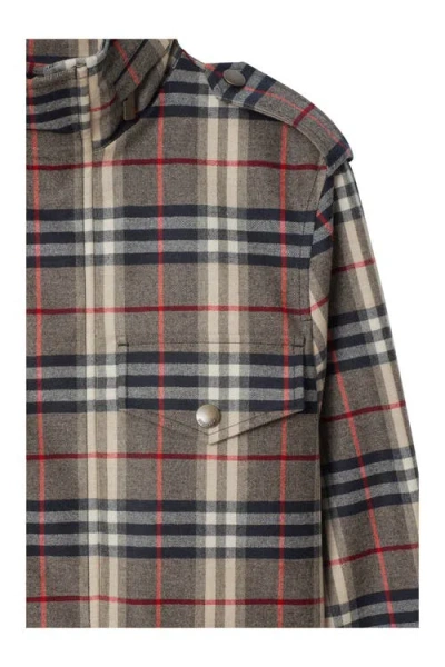 Burberry Check-pattern Bonded Wool Field Jacket In Brown