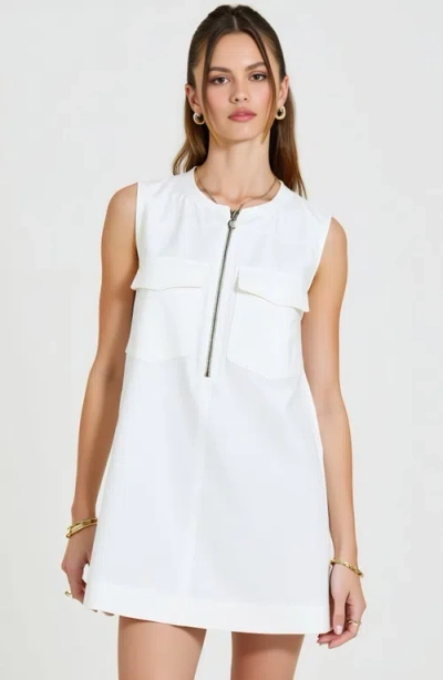 Modenaire Sleeveless Mini Dress With Zip Front And Patch Pockets In White